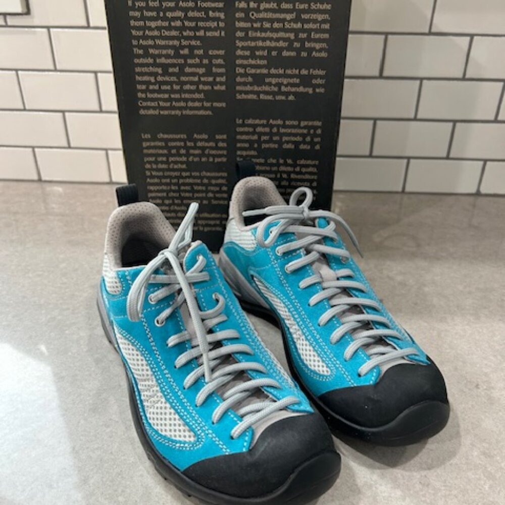 NIB Asolo Sunset Hiking Trail Women's 8 Shoe Sea Blue/Silver Vibram - Picture 6 of 10